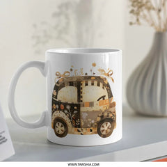 Floral Car Mug, Cute Car Illustration, Flower Car Art, Unique Mug Gift, Coffee Mug, Tea Mug, Gift for Her, Novelty Mug, Fun Mug - Tawshia