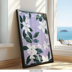 Floral Wall Art, White Flower Print, Botanical Art, Lavender Background, Modern Home Decor, Flower Art Print - Tawshia