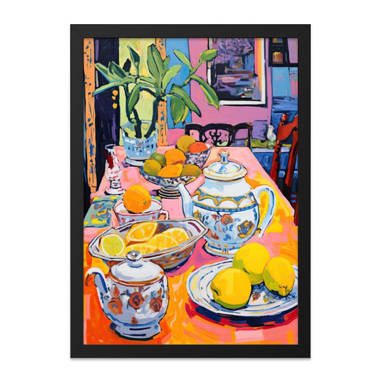 Vibrant Still Life Wall Art, Fruit and Teapot Painting Print, Colorful Kitchen Decor, Modern Impressionism Art, Home Decor Artwork - Tawshia