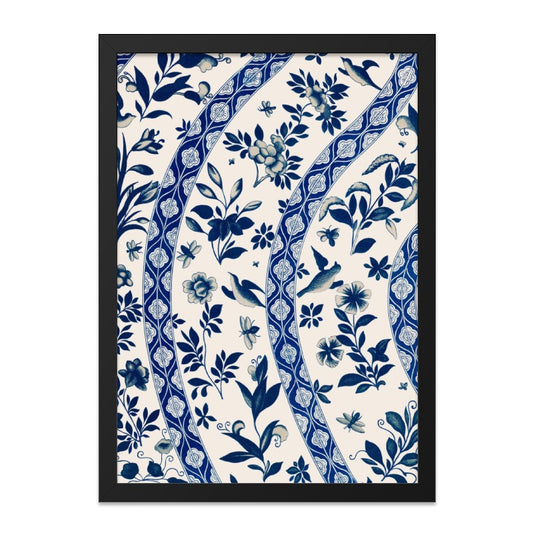 Delft Floral Wall Art, Blue Bird Print, Antique Botanical Decor, Dutch Flower Painting, Vintage Style Artwork, Traditional Home Art - Tawshia