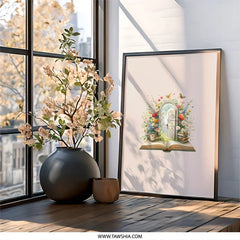 Book and Door Wall Art, Floral Gateway Print, Reading Room Decor, Fantasy Art, Dreamy Home Decor, Book Lover Gift, Open Book Wall Decor - Tawshia