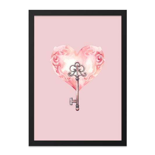 Heart Key Wall Art, Romantic Decor, Vintage Key Print, Pink Decor, Love Key Art, Watercolor Heart Key, Valentine Gift Idea - Tawshia