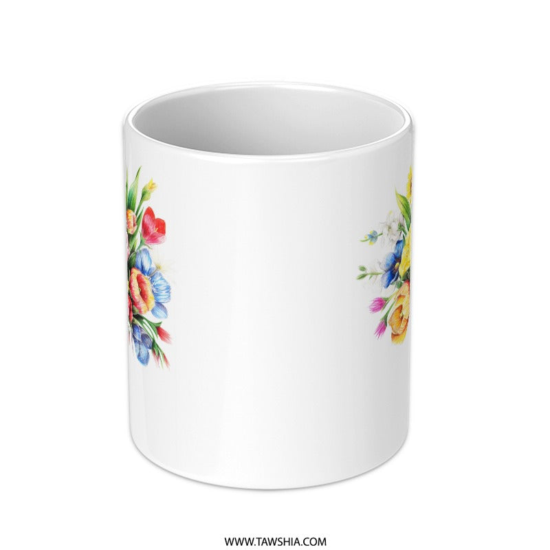 Floral Mug, Watercolor Flower Mug, Bouquet Mug, Flower Lover Gift, Colorful Flower Art Mug, Unique Coffee Mug, Floral Illustration Mug - Tawshia