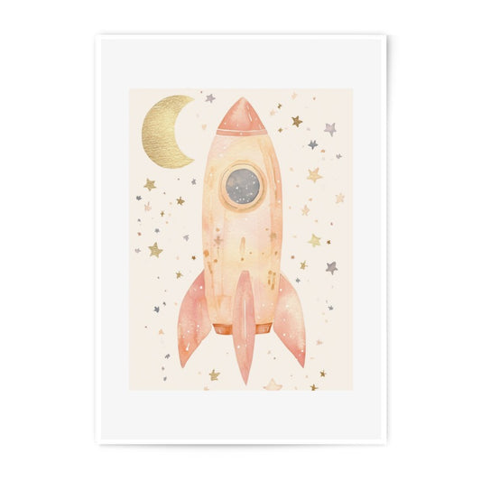 Rocket Ship Photographic Print, Nursery Art, Space Adventure, Moon and Stars, Kids Room Decor, Dream Big, Outer Space Theme - Tawshia