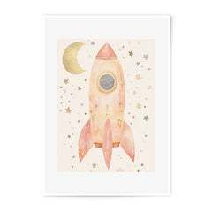 Rocket Ship Photographic Print, Nursery Art, Space Adventure, Moon and Stars, Kids Room Decor, Dream Big, Outer Space Theme - Tawshia