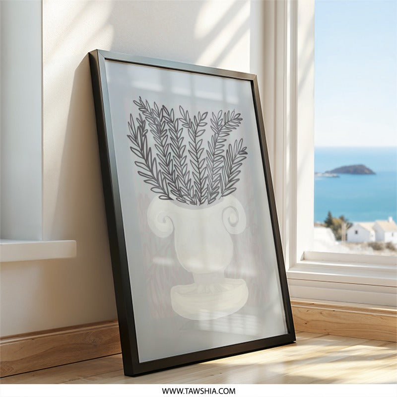 Botanical Wall Art, Grecian Urn Print, Minimalist Home Decor, Elegant Leaves Wall Decor, Modern Wall Art - Tawshia