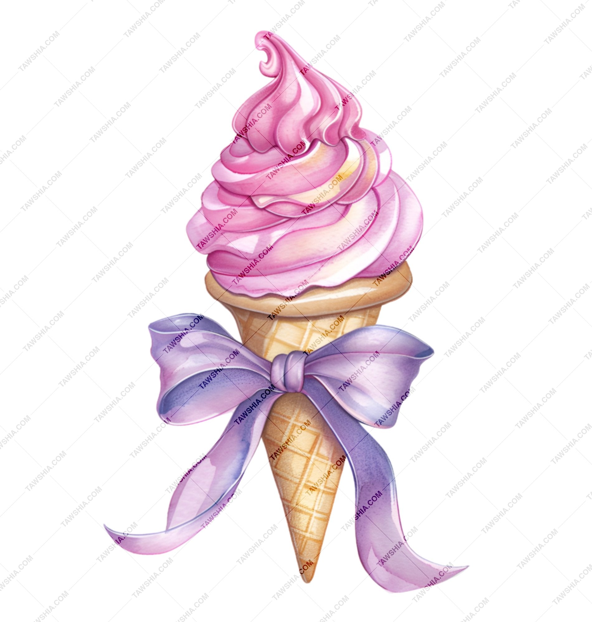 Pink and White Swirled Ice Cream Cone Art product