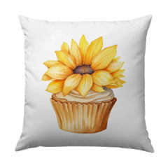 Sunflower Cupcake Pillow, Floral Baking Decor, Yellow Flower Pillow, Sweet Treat Accent, Whimsical Home Decor, Novelty Sofa Pillow - Tawshia