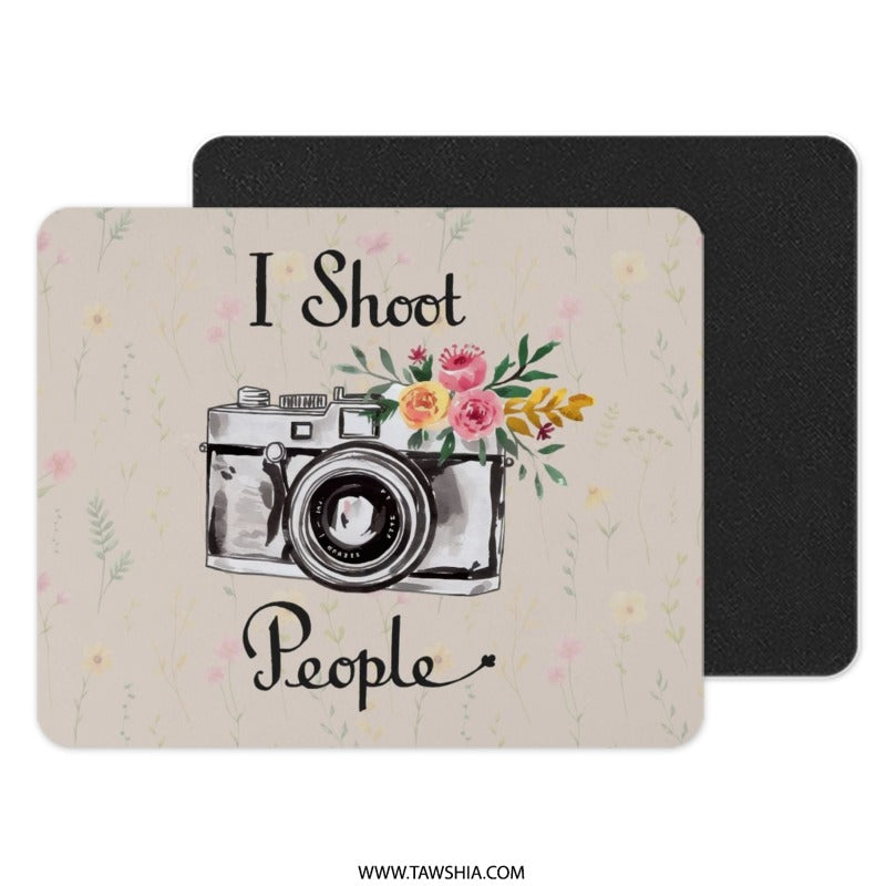Camera MousePad, Photographer Gift, Floral Mouse Pad, I Shoot People Mousepad, Photography Lover Mousepad, Desk Accessories - Tawshia
