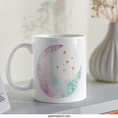 Watercolor Moon Mug, Celestial Coffee Cup, Stars Mug, Night Sky Mug, Dreamy Mug, Gift Idea, Unique Coffee Mug, Magical Mug, Pastel Colors SKU: MG10004209 - Tawshia