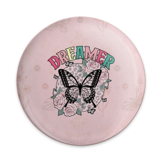 Dreamer Butterfly Pinback Button, Floral Dreamer Badge, Pink Aesthetic Button, Cute Butterfly Accessory, Positive Pin, Dreamer Gift - Tawshia