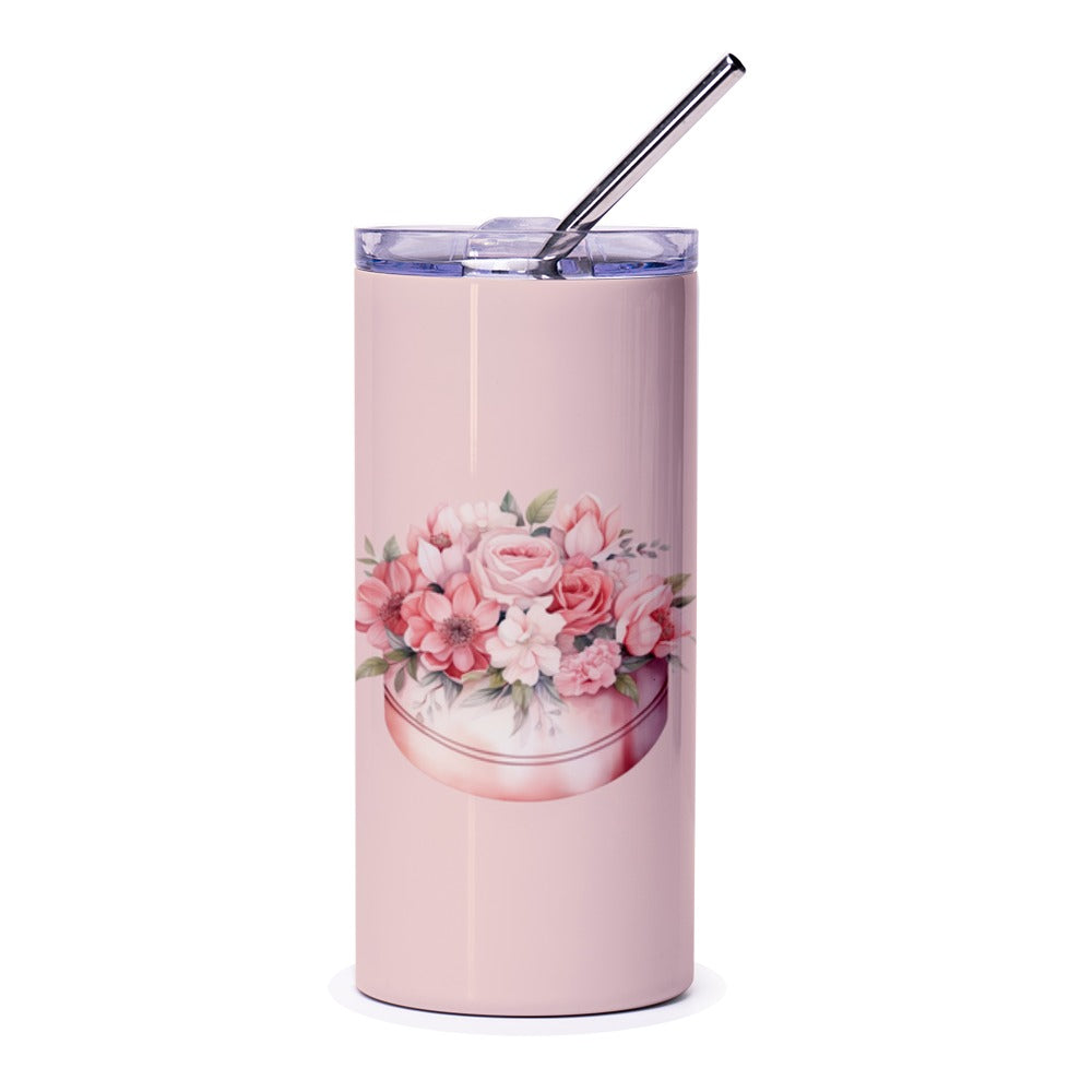 Floral Tumbler, Pink Rose Tumbler, Flower Tumbler, Garden Tumbler, Floral Gift, Gift for Her, Cute Tumbler, Botanical Tumbler, Drinkware - Tawshia