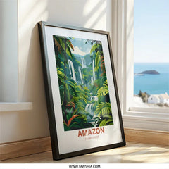 Amazon Rainforest Wall Art, Tropical Waterfall Scenery, Jungle Print Decor, Nature Lover Gift, Vibrant Landscape Artwork - Tawshia