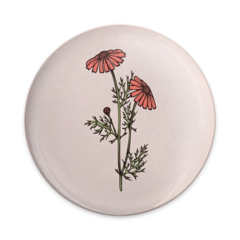 Chamomile Flower Pinback Button, Floral Design, Botanical Art Button, Pink Flower Button, Gift for Plant Lovers, Floral Accessory - Tawshia