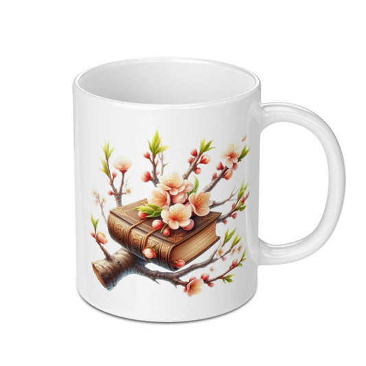 Floral Book Mug, Cottagecore Mug, Book Lover Gift, Literary Mug, Unique Flower Mug, Gift for Reader, Pink Cherry Blossom Mug, Spring Mug - Tawshia