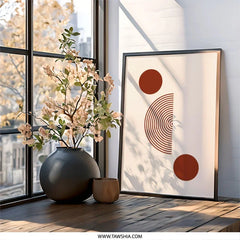 Abstract Geometric Wall Art, Modern Circle Print, Minimalist Shapes Poster, Contemporary Home Decor, Trendy Burnt Sienna Art - Tawshia