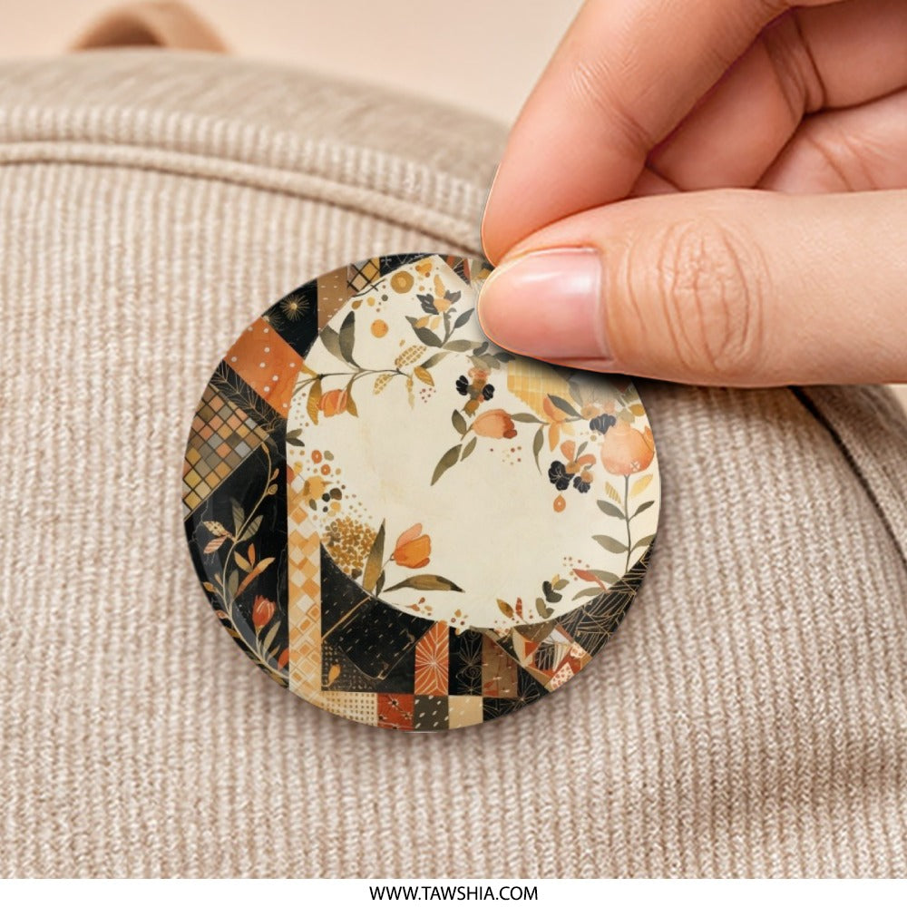 Floral Quilt Pinback Button, Botanical Accessory, Unique Design, Trendy Pin, Floral Art, Decorative Badge, Flower Patch Pin, Cute Badge - Tawshia