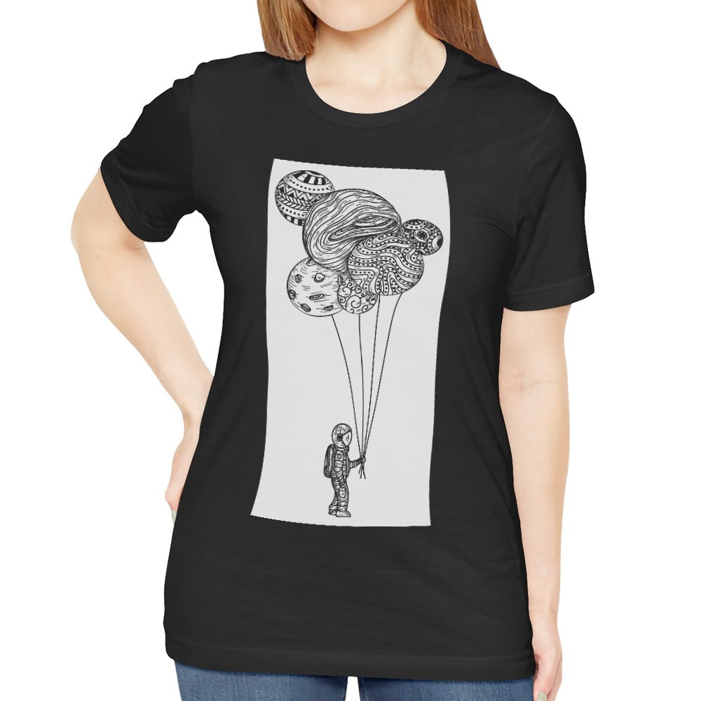 Artistic Balloon Kid with Planets Graphic T-Shirt product