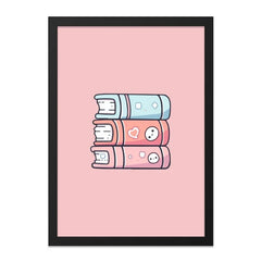 Kawaii Books Wall Art, Cute Stacked Books Print, Pastel Aesthetic Wall Decor, Girly Wall Art, Book Lover Gift, Trendy Home Decor - Tawshia
