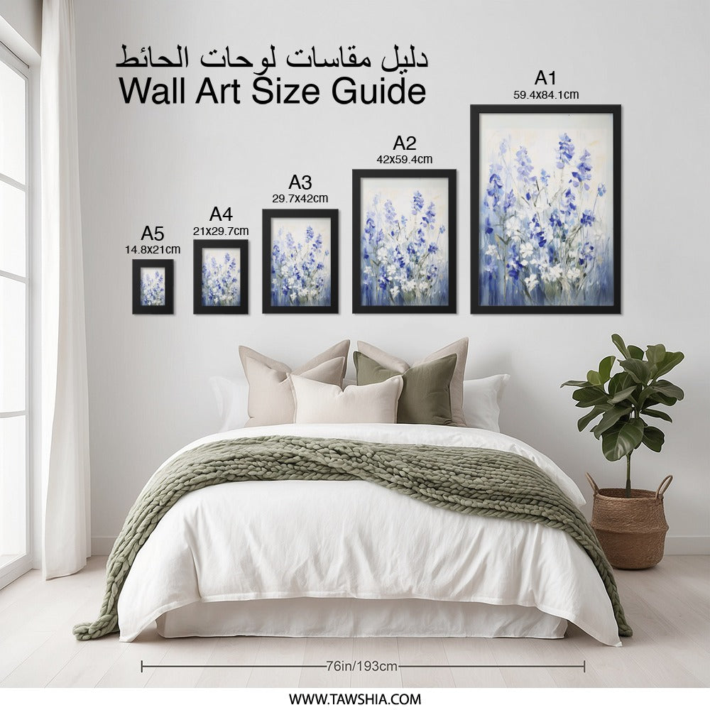 Blue Delphinium Wall Art, Floral Home Decor, Botanical Print, Flower Artwork, Modern Art, Living Room Art, Bedroom Decor, Gift Idea - Tawshia