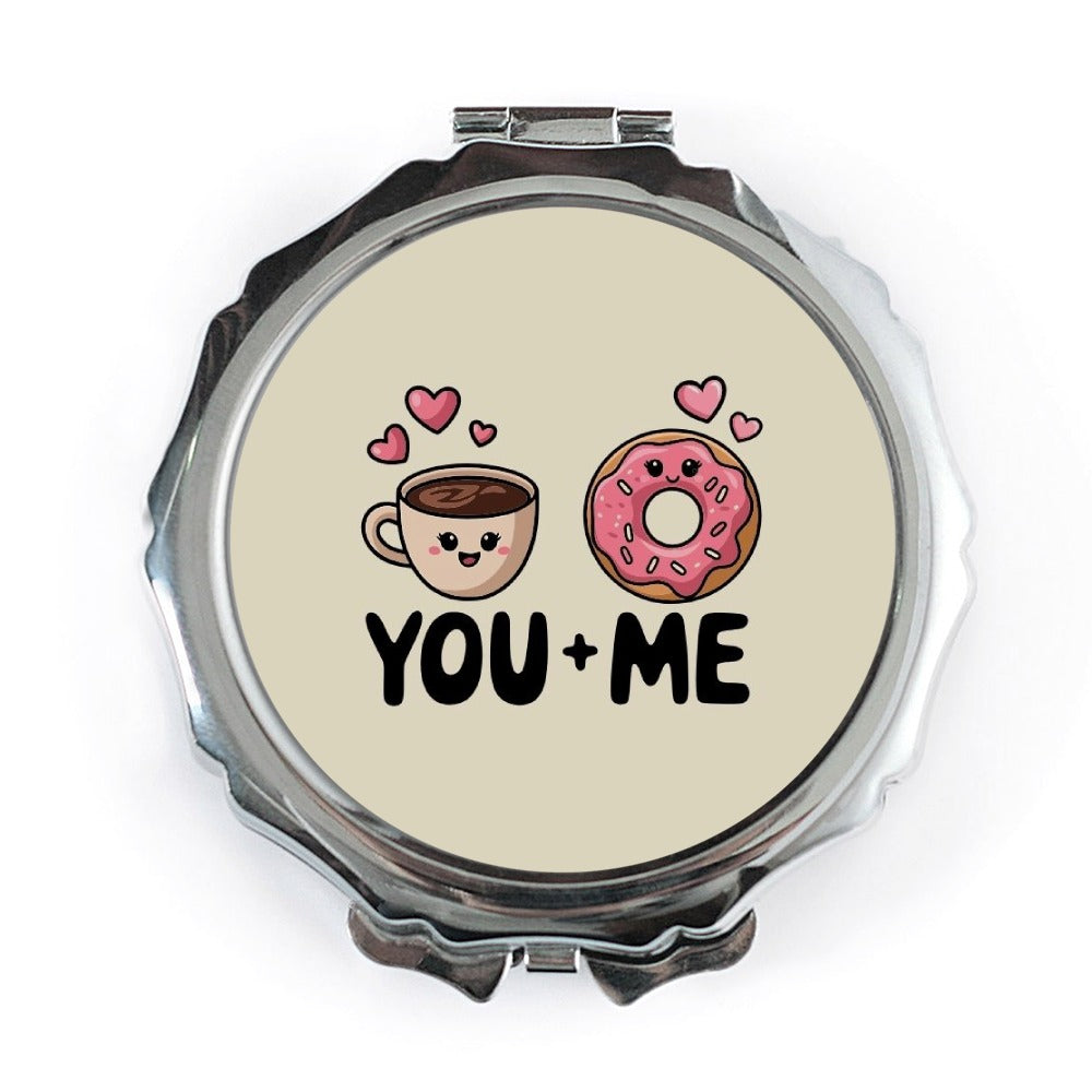You and Me Pocket Mirror, Donut and Coffee, Cute Couple Gift, Kawaii Compact Mirror, Gift for Her, Makeup Mirror, Bridesmaid Gift - Tawshia