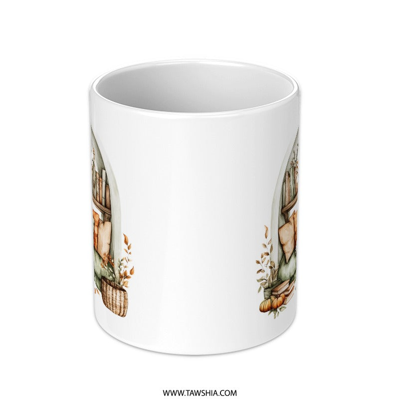Cozy Reading Nook Mug, Fall Decor Mug, Book Lover Gift Mug, Autumn Coffee Mug, Unique Ceramic Mug (132 characters) - Tawshia