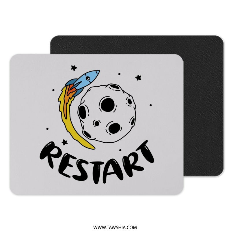 Restart Mouse Pad, Rocket, Moon, Stars, Funky Desk Decor, Computer Accessories, Gamer Gift, Office Gift, Space Theme Mouse Pad, Cute Mouse - Tawshia