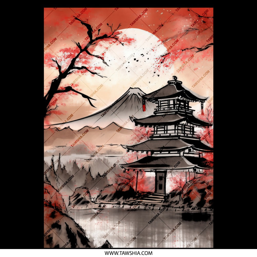 Japanese Pagoda and Mountain Art Poster product