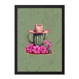 Cactus Framed Wall Art, Floral Desert Decor, Western Home Decor, Pink Flowers Art, Cowboy Hat Art, Southwestern Art Print - Tawshia