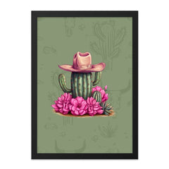 Cactus Framed Wall Art, Floral Desert Decor, Western Home Decor, Pink Flowers Art, Cowboy Hat Art, Southwestern Art Print - Tawshia