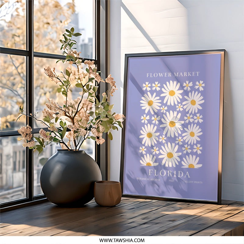 Florida Daisy Wall Art, Flower Market Print, Botanical Decor, Floral Home Decor, Gallery Wall Art, Botanical Archive Print - Tawshia