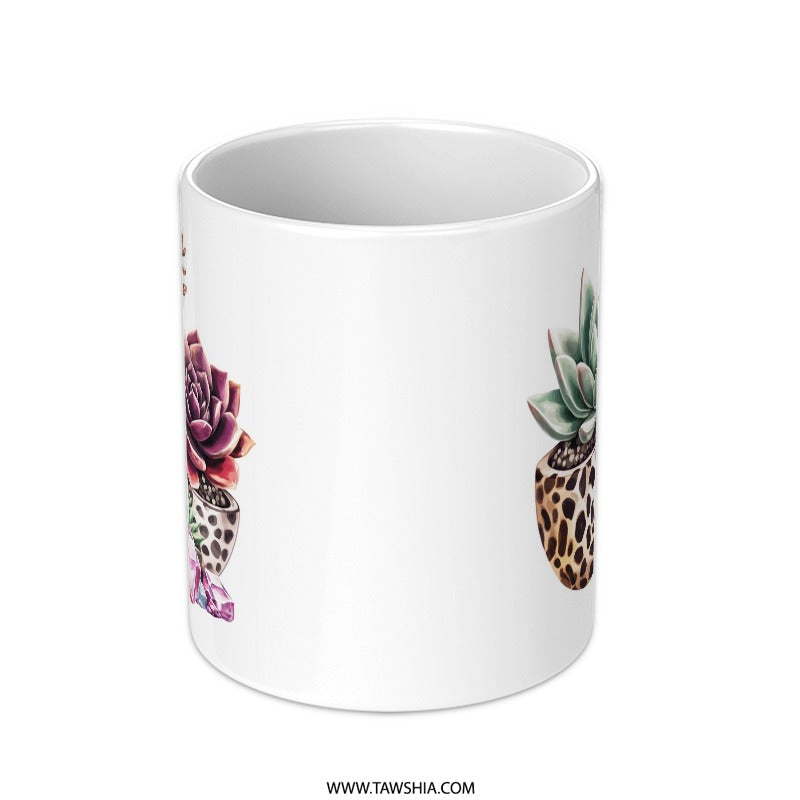 Succulent Coffee Mug, Crystal Mug, Plant Lover Gift, Unique Mug for Plant Lovers, Decorative Mug, Aesthetic Mug, Giraffe Print Mug - Tawshia