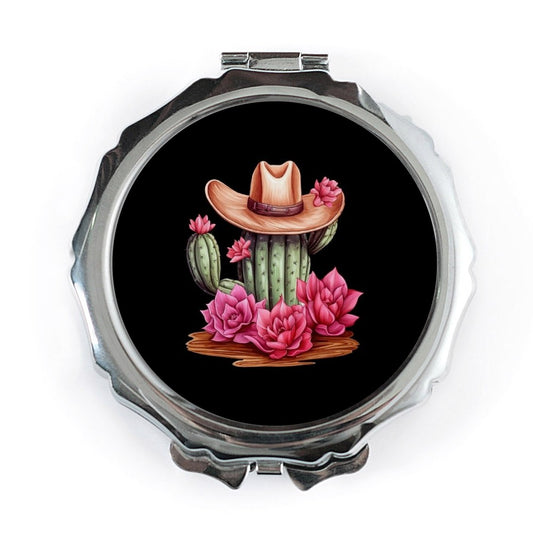 Cactus Pocket Mirror, Cowboy Hat Mirror, Succulent Mirror, Southwestern Style, Floral Compact Mirror, Cute Mirror, Trendy Mirror - Tawshia
