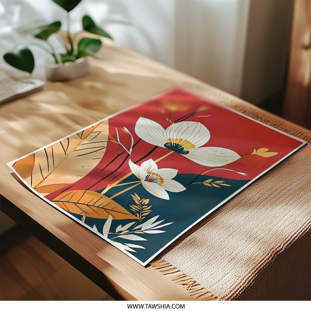Floral Photographic Print, Botanical Art, Red and Blue Decor, Modern Wall Art, Flower Photography, Trendy Home Decor, Floral Art Print - Tawshia