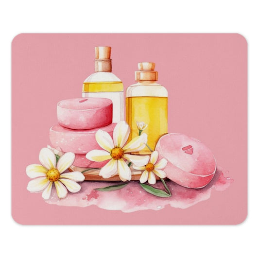 Spa Day Mouse Pad, Watercolor Soap, Pink Decor, Floral Art, Office Desk Accessories, Aesthetic Mousepad, Gift Idea, Computer Accessory - Tawshia