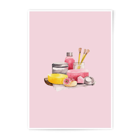 Spa Watercolor Photographic Prints, Bathroom Wall Art, Makeup Still Life, Pink Home Decor, Skincare Artwork, Beauty Room Poster - Tawshia