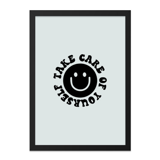 Take Care of Yourself Wall Art, Smiley Face Print, Positive Quote Poster, Trendy Home Decor, Self Care Reminder, Minimalist Art - Tawshia