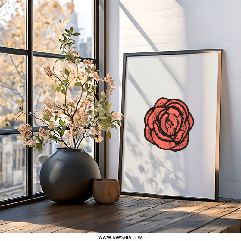 Rose Wall Art, Floral Print, Botanical Home Decor, Minimalist Art, Flower Wall Decor, Nature Inspired Art, Housewarming Gift, Framed Art - Tawshia
