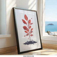 Sprout Wall Art, Minimalist Plant Print, Red Leaf Poster, Modern Home Decor, Growing Seedling Artwork, Framed Wall Decor - Tawshia