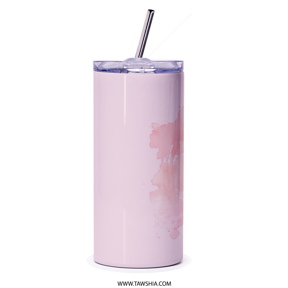 Arabic Mother's Day Tumbler, Pink Watercolor Tumbler, Mom is Life's Heartbeat, Arabic Tumbler Gift, Gift for Mom, Unique Tumbler - Tawshia