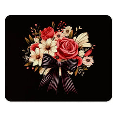 Floral Mouse Pad, Red Roses, Striped Bow, Decorative Computer Accessory, Elegant Desk Decor, Trendy Gift Idea - Tawshia