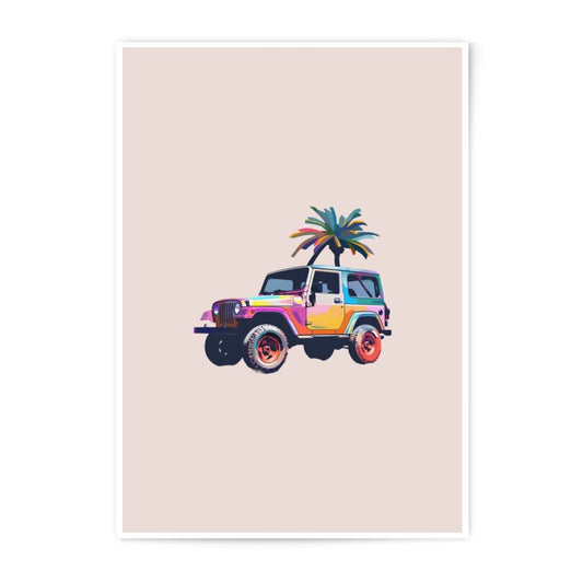 Colorful Jeep Photographic Prints, Beach Vibes Art, Tropical Wall Decor, Car Lover Gift, Vacation Home Art, Pop Art Prints - Tawshia