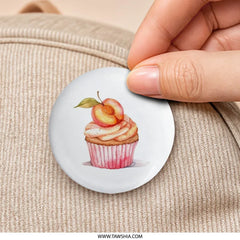 Peach Cupcake Pinback Button, Dessert Badge, Cute Food Button, Sweet Treat Gift, Yummy Accessories, Peach Lover Gift - Tawshia
