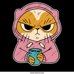 Grumpy Cat in Hoodie with Mug Sticker product type