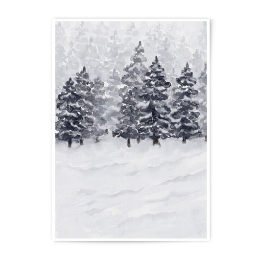 Winter Forest Photographic Print, Snowy Trees Artwork, Watercolor Landscape, Home Decor, Christmas Decor, Holiday Gift - Tawshia