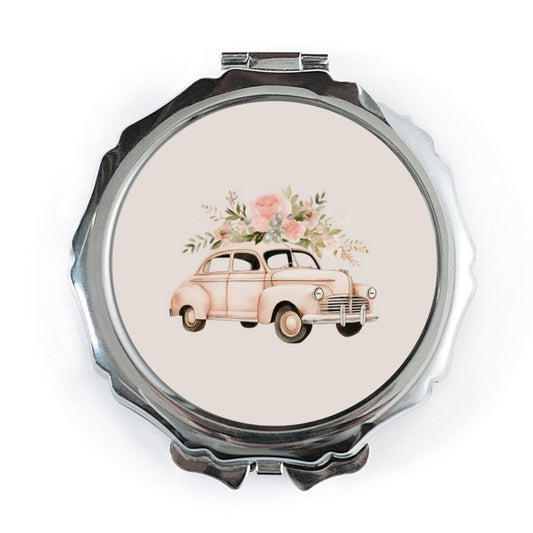 Vintage Car Pocket Mirror, Floral Pocket Mirror, Pink Car Compact Mirror, Elegant Pocket Mirror, Retro Car Gift, Cute Small Mirror - Tawshia