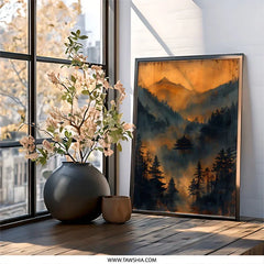 Japanese Temple Wall Art, Mountain Landscape Print, Asian Art Decor, Peaceful Scenery Wall Decor, Home Wall Art - Tawshia