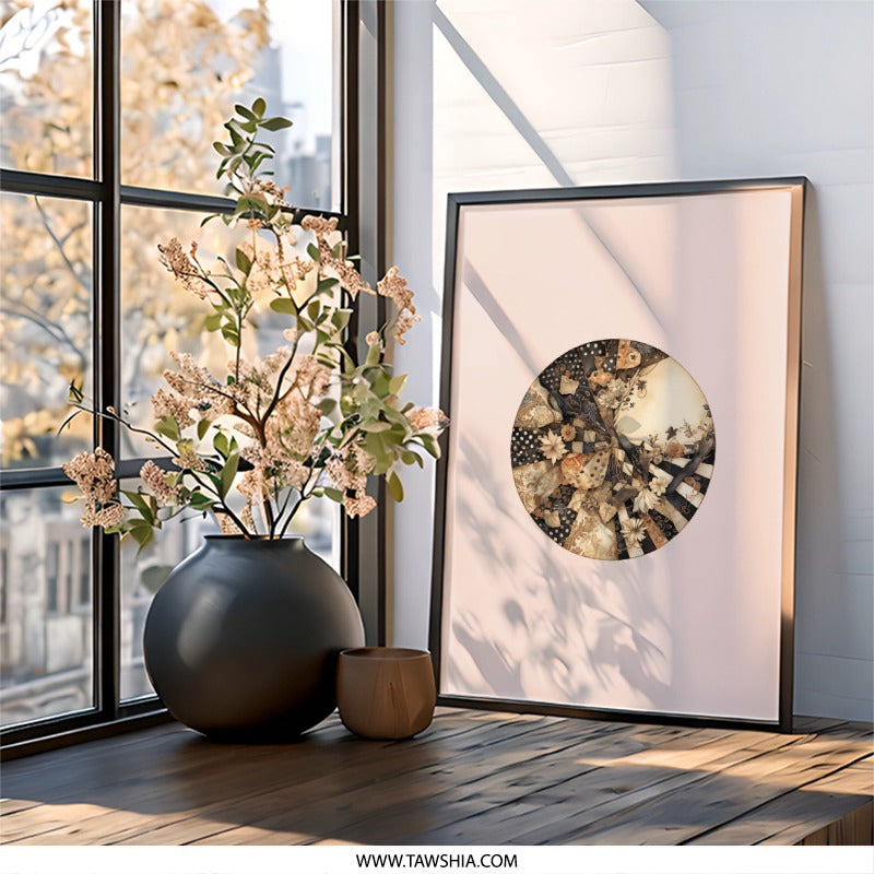 Floral Wall Art, Round Floral Design, Abstract Flower Print, Modern Home Decor, Unique Wall Hanging, Circle Art Print - Tawshia