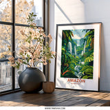 Amazon Rainforest Wall Art, Tropical Waterfall Scenery, Jungle Print Decor, Nature Lover Gift, Vibrant Landscape Artwork - Tawshia