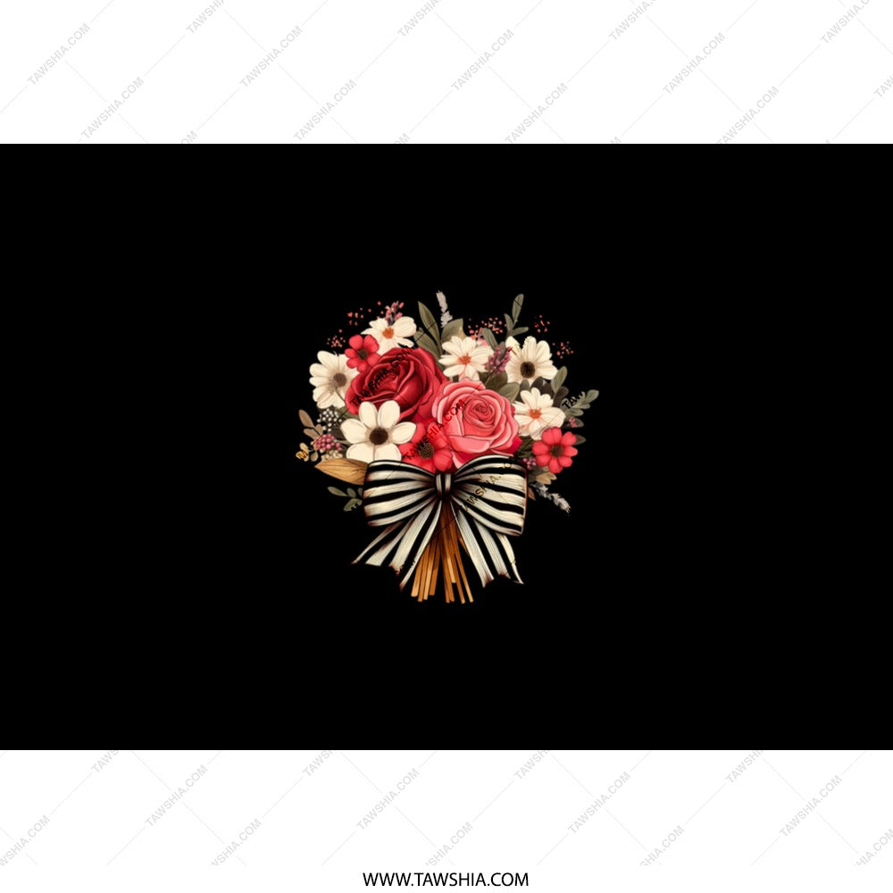 Floral Bouquet Tumbler, Roses and Daisies, Striped Bow, Elegant Design, Gift Idea, Stylish Tumbler, Unique Gift, Drinkware - Tawshia